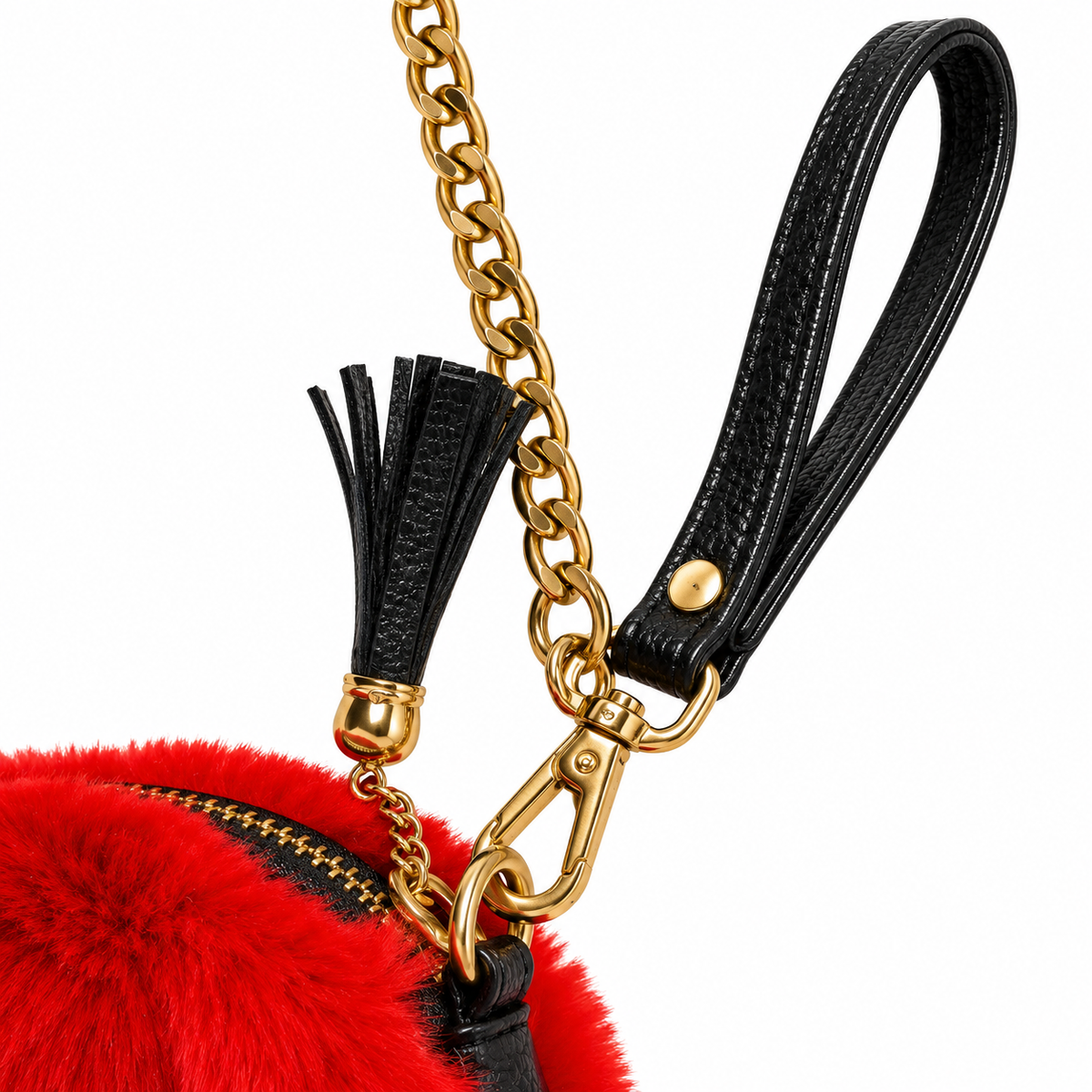 Soft Plush Fur Mini Sling & Hand Bag With Gold Chain