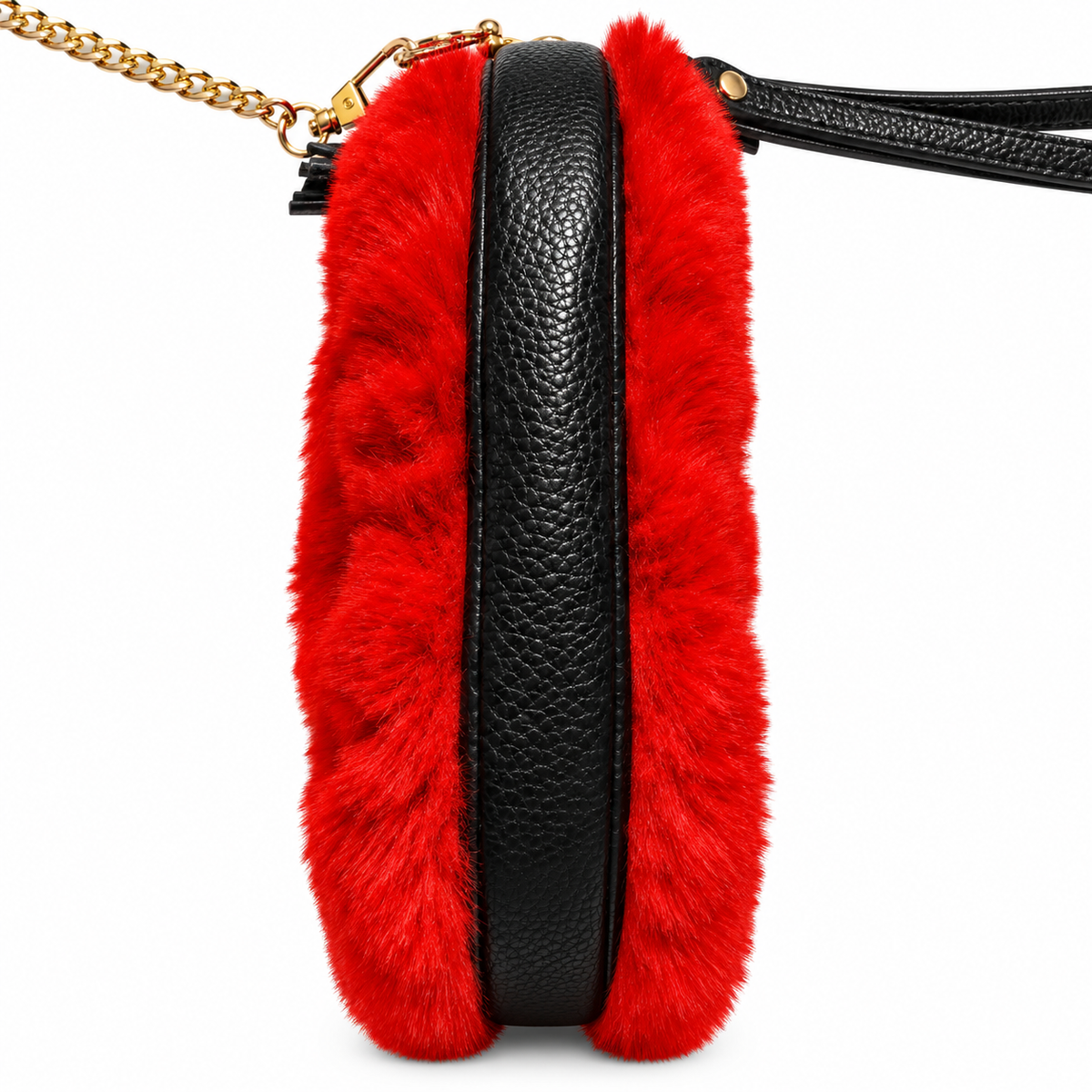 Soft Plush Fur Mini Sling & Hand Bag With Gold Chain