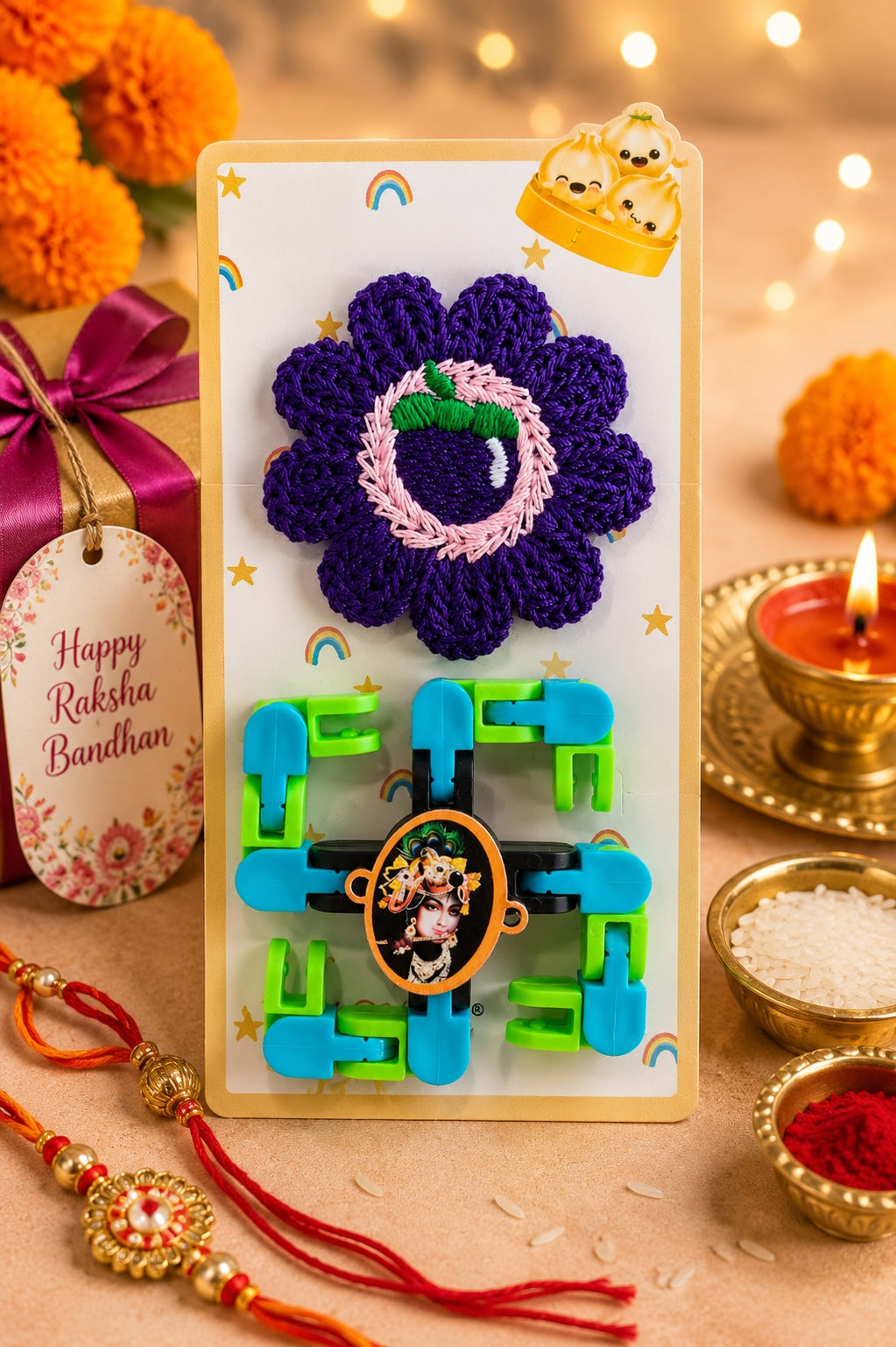 Kids Game Rakhi with Puzzle Bracelet & Handcrafted Flower | Premium Raksha Bandhan Rakhi for Boys and Girls