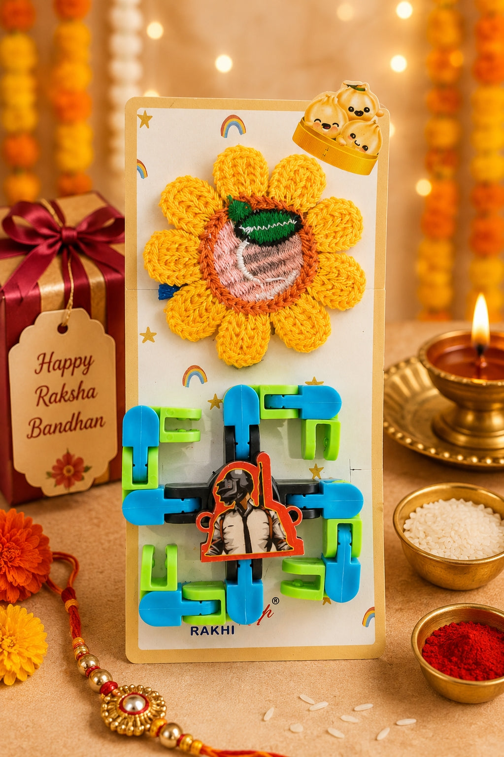 Kids Game Rakhi with Puzzle Bracelet & Handcrafted Flower | Premium Raksha Bandhan Rakhi for Boys and Girls