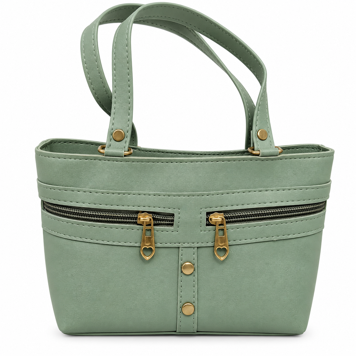 Premium 5 Zip Multi Pocket Tote Handbag with Heart Zippers