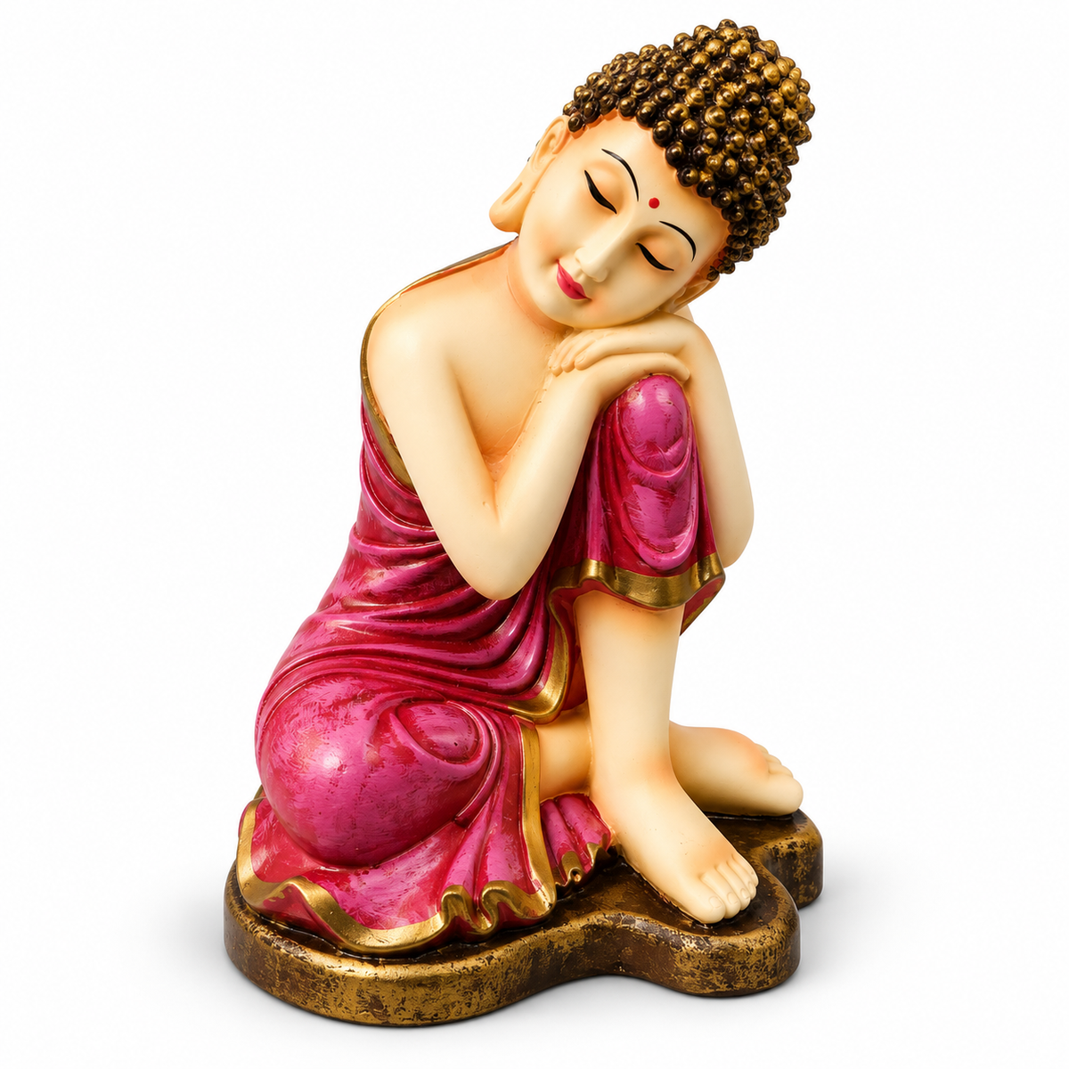 Serene pink robed buddha figurine with golden accents - luxury artistic home decor showpiece for living room, office, study and tabletop decoration
