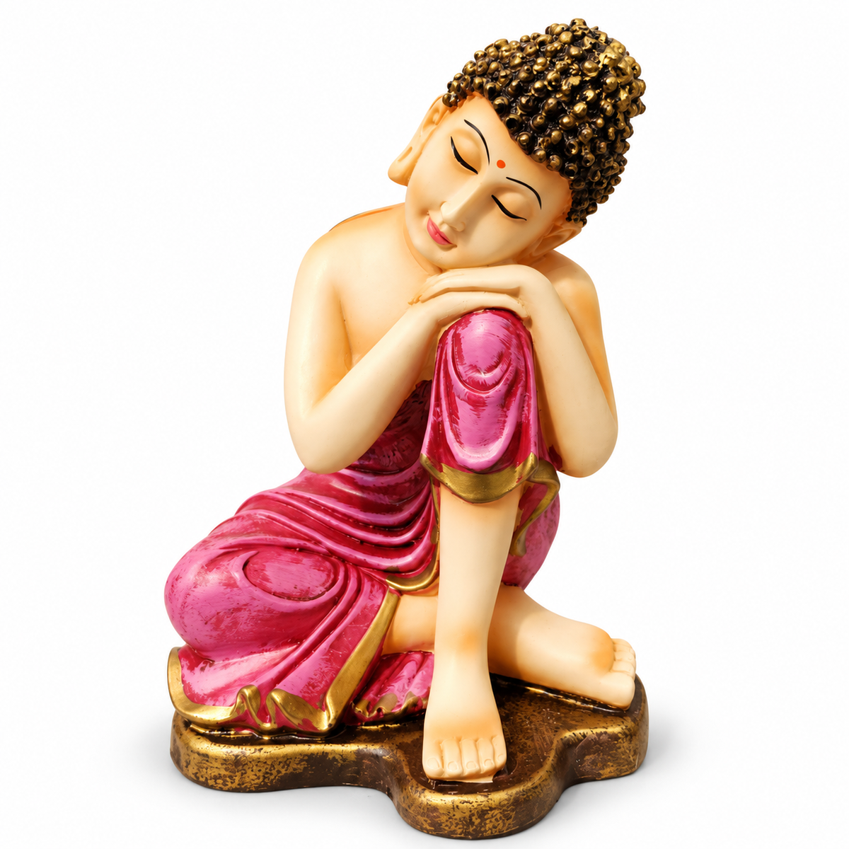Serene pink robed buddha figurine with golden accents - luxury artistic home decor showpiece for living room, office, study and tabletop decoration
