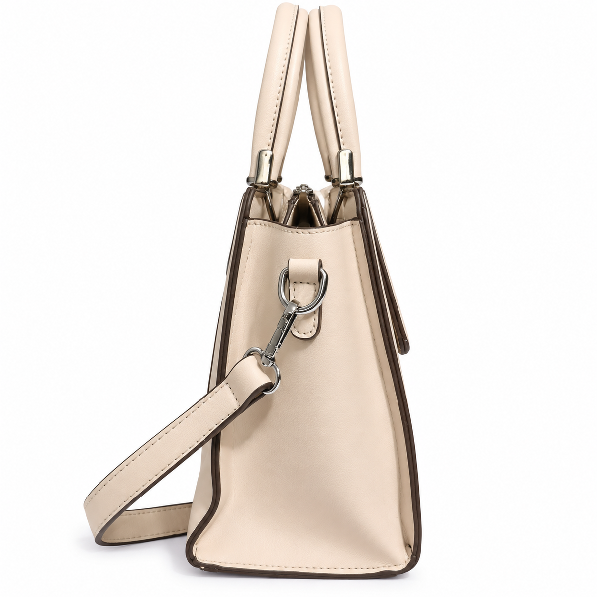 Elegant Cream Structured Handbag for Women – 2 Zip Compartments