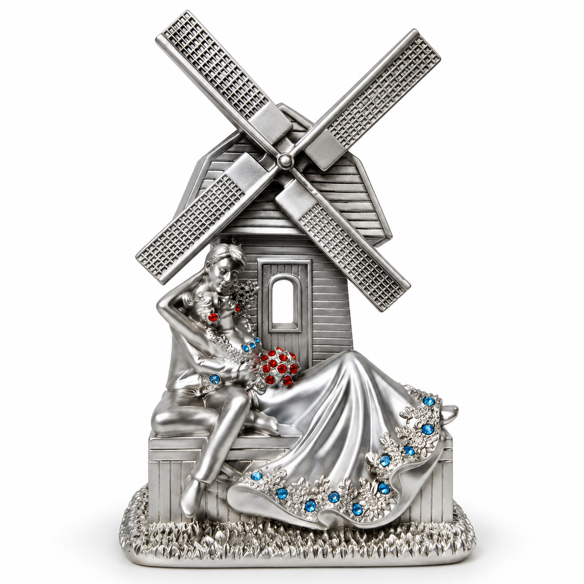 Silver windmill couple showpiece for home decor
