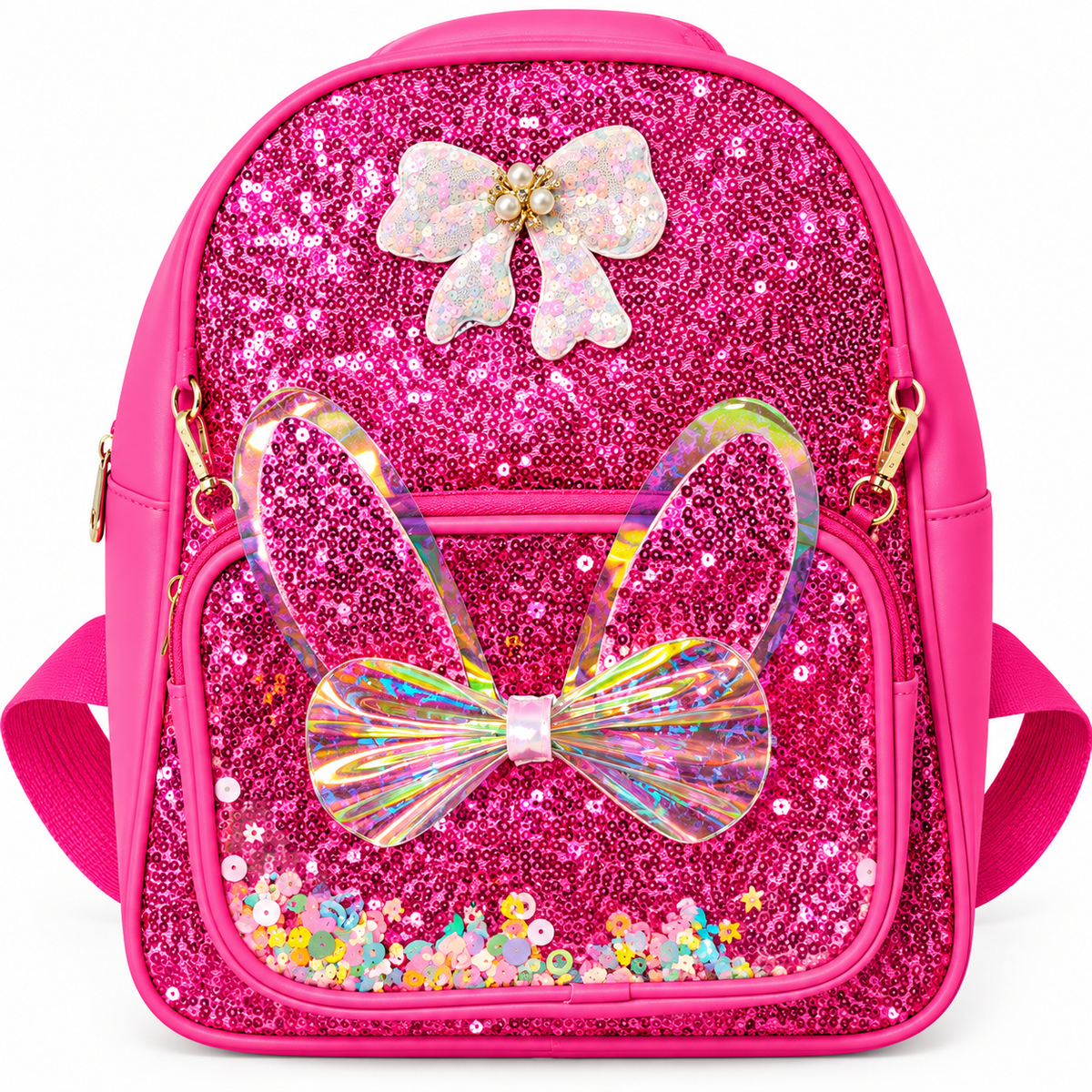 Girls Kids Backpack with Glitter Sequin Bow Design | Cute Stylish School Bag | 2 Compartment Backpack