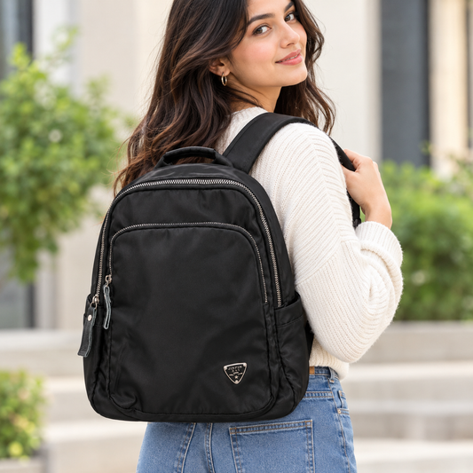 XSJ Elegant Black Nylon Backpack – Lightweight Travel & Daily Use Bag