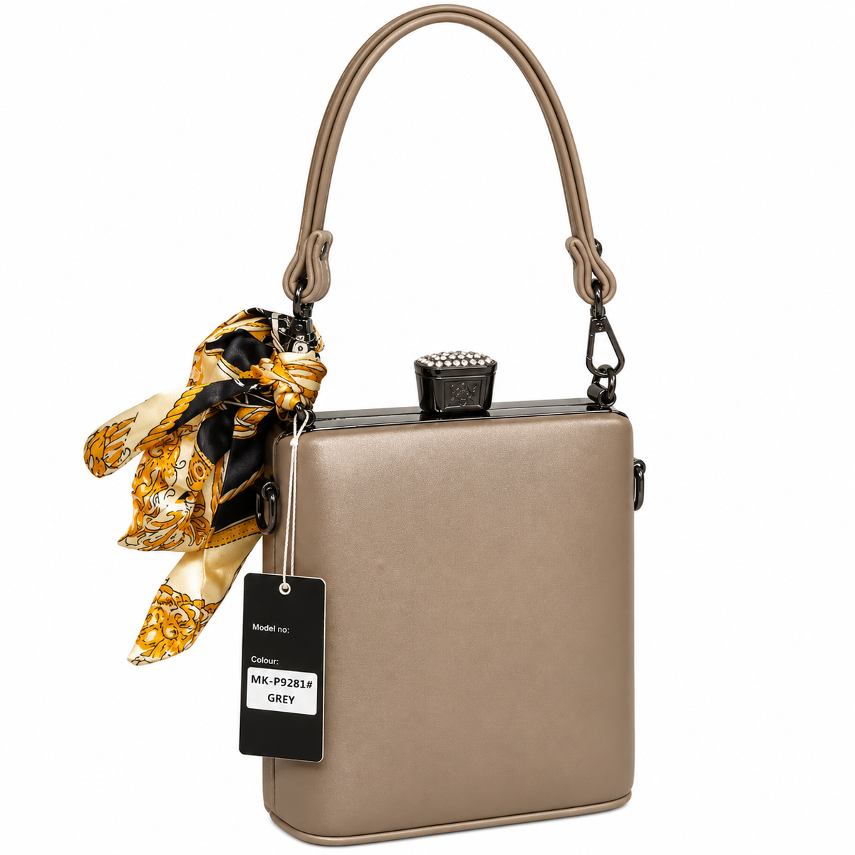 Impassion Elegant Metallic Box Clutch Handbag With Scarf
