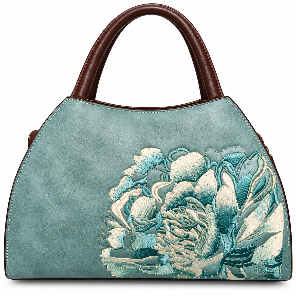 Teal Floral Embroidered 2-Zip Sling & Hand Bag for Women