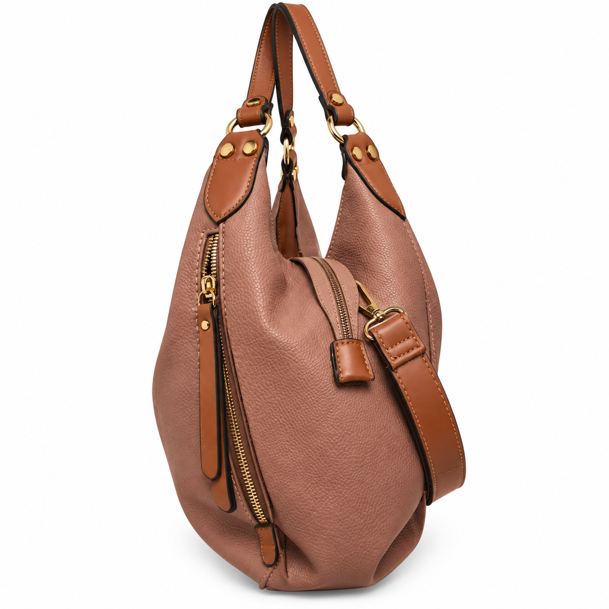 Soft Textured Hobo Shoulder Bag with Adjustable Strap – Dusty Rose