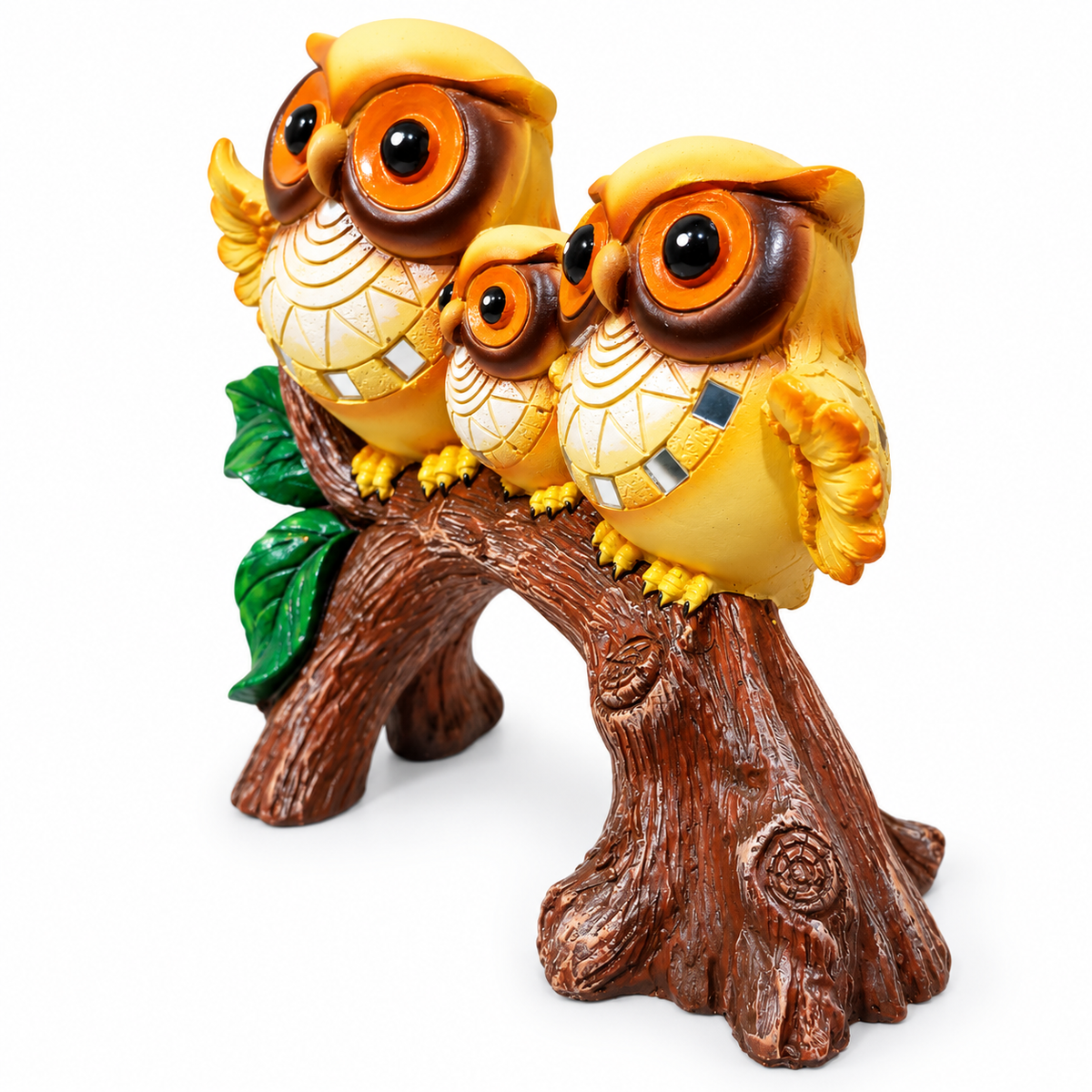 Three owl family tree figurine – luxury artistic home decor showpiece for living room, office, study and tabletop decoration