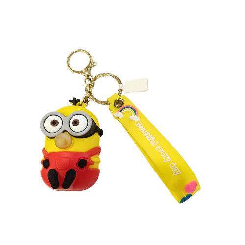 Minion Character Keychain with Rainbow Wrist Strap | Cute Kawaii PVC Keychain for Bag Key