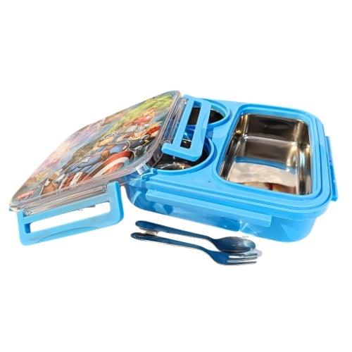 Kids Stainless Steel Cartoon Lunch Box with Spoon & Fork | Avengers, Spider-Man & Frozen Design