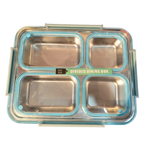 Stainless Steel Divided Lunch Box | 4 Compartment Leakproof Bento Box | Airtight Food Storage Container | BPA Free | Reusable Meal Prep Lunch Box