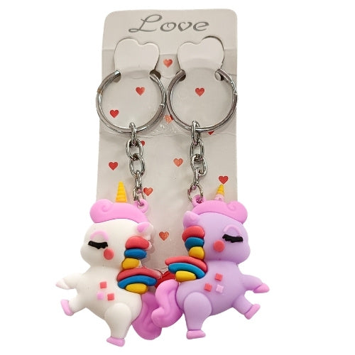 Cute Rainbow Unicorn Couple Keychain Set | Kawaii Soft Key Rings for Bags, Keys &amp; Gifts