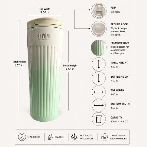 Enjoy  Tumbler 500ml Stainless Steel – Leak-Proof Travel Mug | Lite Sky |Lite Green