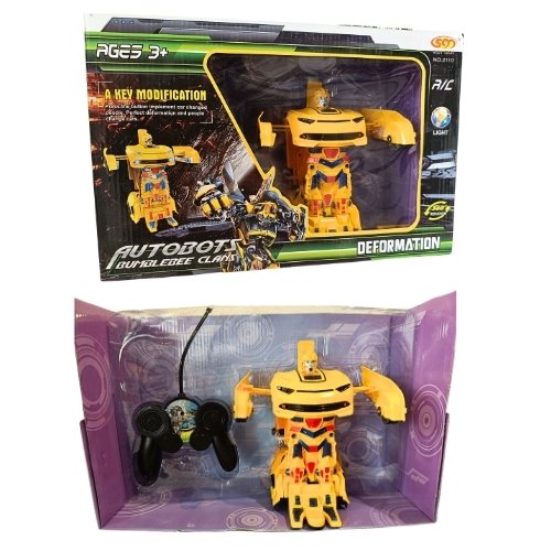 2-in-1 RC Transforming Robot Car (Yellow) – Remote Control Auto Transform Vehicle with 360° Rotation, LED Lights &amp; Rechargeable Battery for Kids