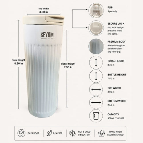 Enjoy  Tumbler 500ml Stainless Steel – Leak-Proof Travel Mug | Lite Sky |Lite Green