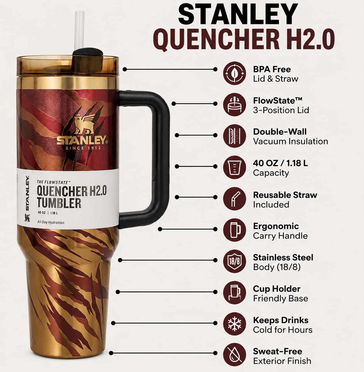 Quencher H.20 Large Capacity Tumbler 40 oz | 1.18 L – Stay Hydrated All Day