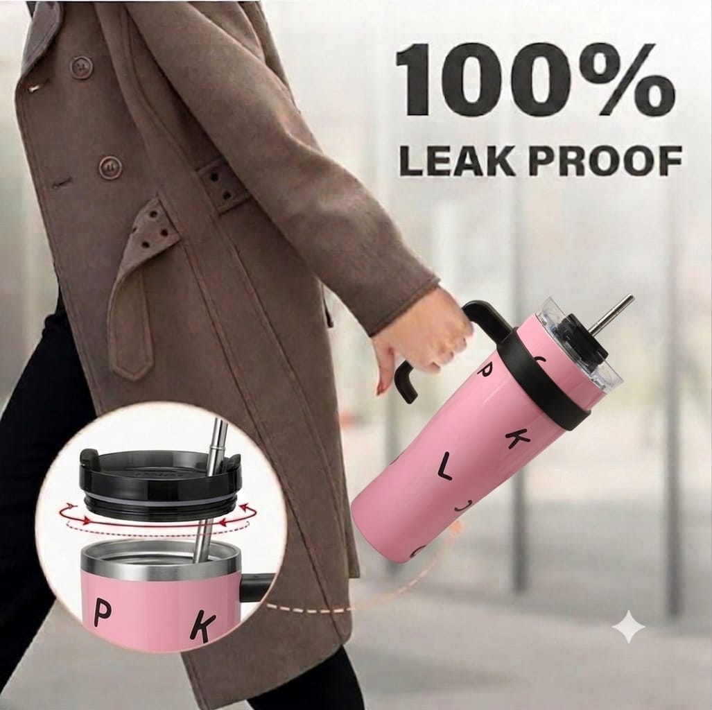 100% P!NK Stainless Steel Insulated Tumbler with Handle & Steel Straw – 40 OZ