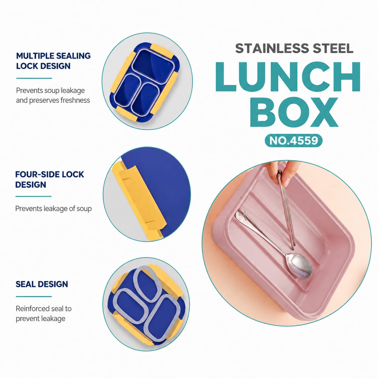 Premium Stainless Steel Lunch Box for Kids – Dinosaur Print, 3 Compartments & Airtight Seal
