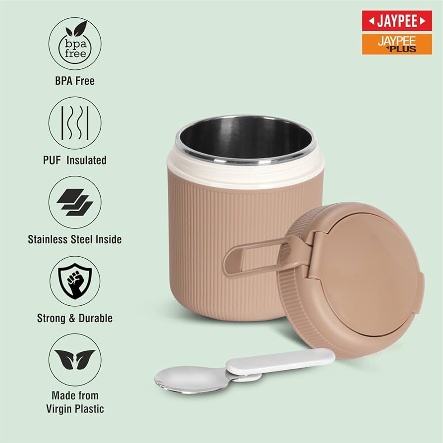 Jaypee Plus Insulated Mug 500ml with Foldable Spoon | Stainless Steel Inner | BPA Free Food Jar