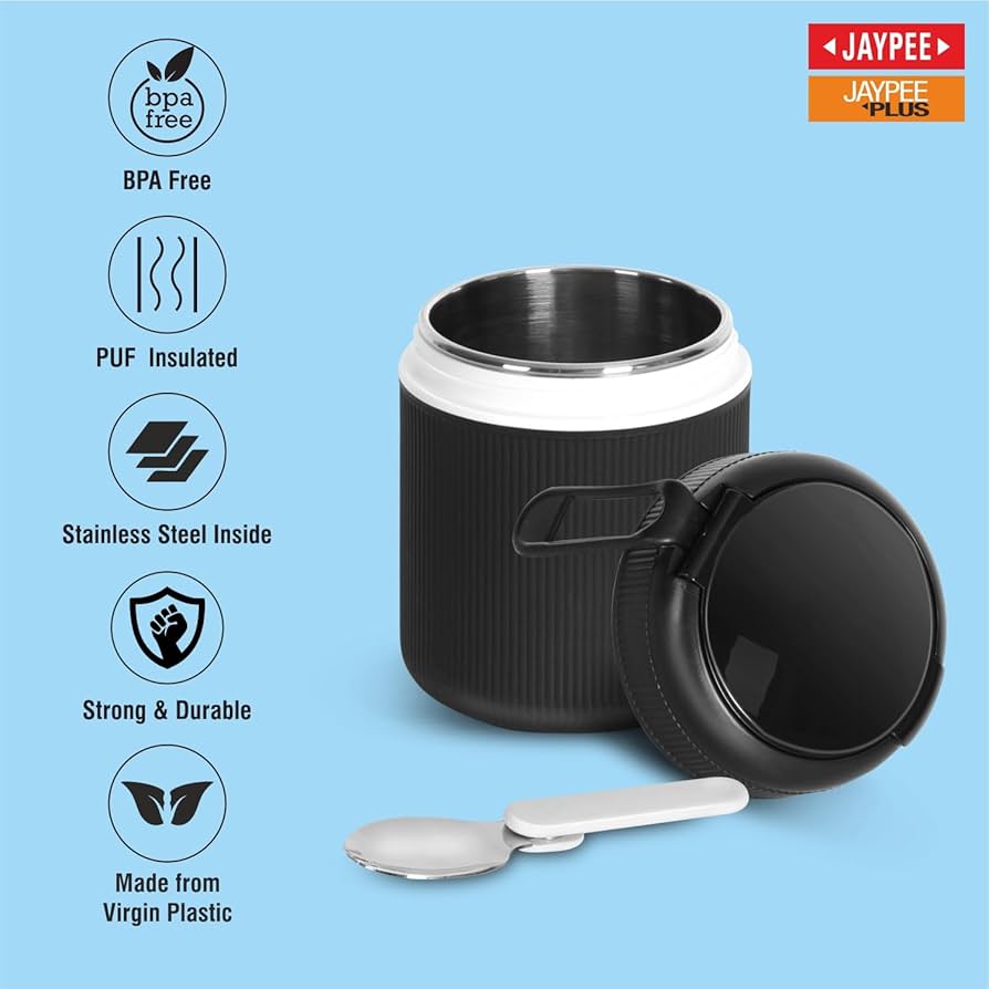 Jaypee Plus Insulated Mug 500ml with Foldable Spoon | Stainless Steel Inner | BPA Free Food Jar
