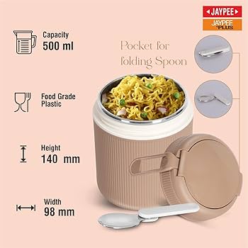 Jaypee Plus Insulated Mug 500ml with Foldable Spoon | Stainless Steel Inner | BPA Free Food Jar