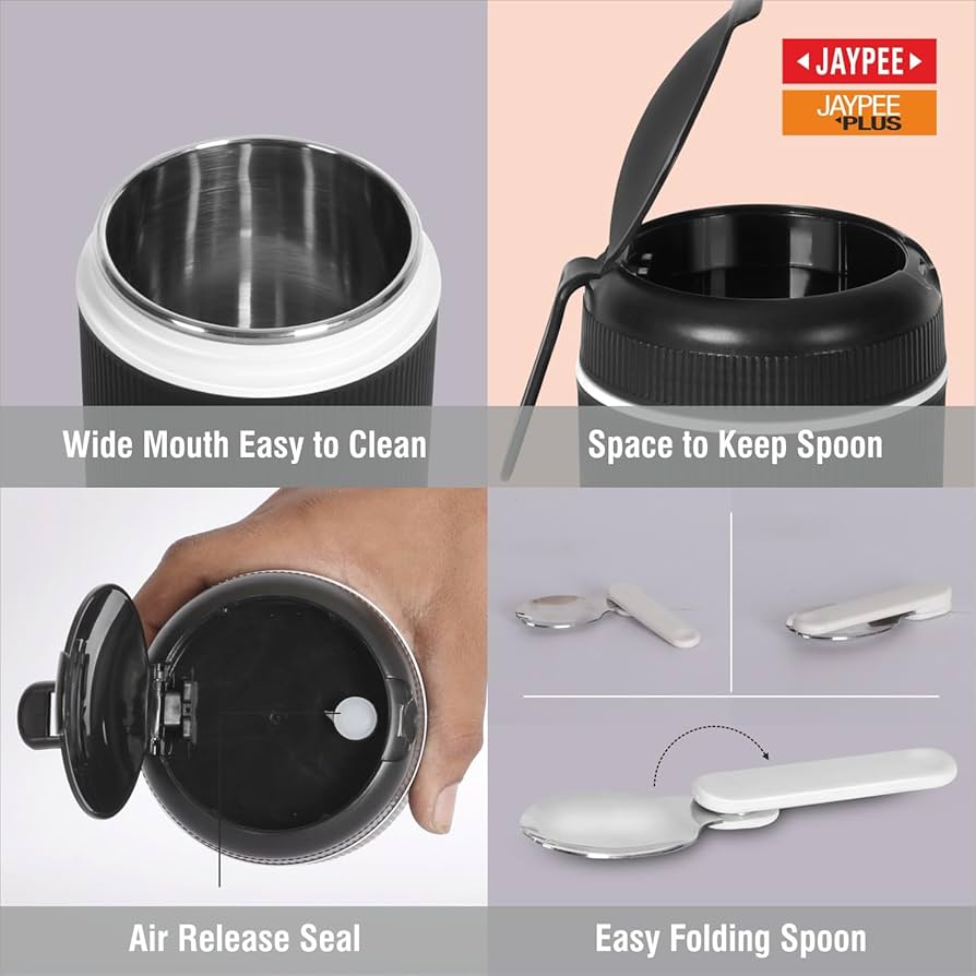 Jaypee Plus Insulated Mug 500ml with Foldable Spoon | Stainless Steel Inner | BPA Free Food Jar
