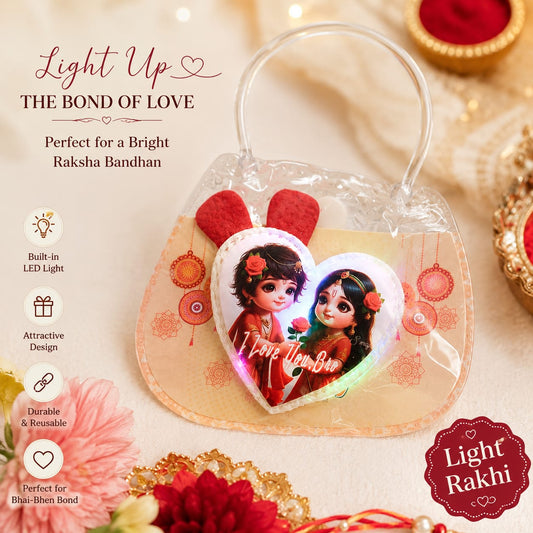 LED Light Up Heart Rakhi for Brother | Glowing Soft Bhai-Bhen Love Rakhi For Kids