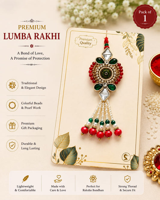 Designer Stone Pearl Lumba Rakhi |Premium Traditional Lumba Rakhi for Bhabhi