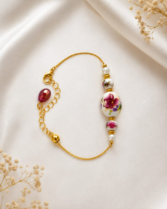 Premium Floral Pearl Bracelet Rakhi | Elegant Gold Chain Designer Rakhi for Sister & Brother