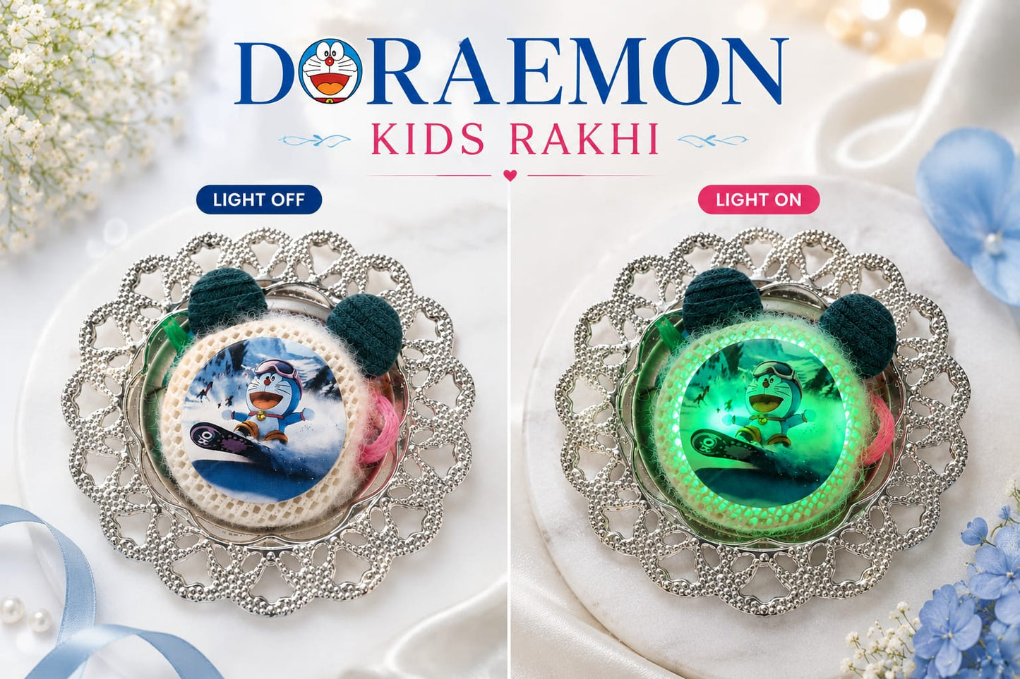 Doraemon Light-Up Kids Rakhi | LED Glowing Cartoon Rakhi for Kids