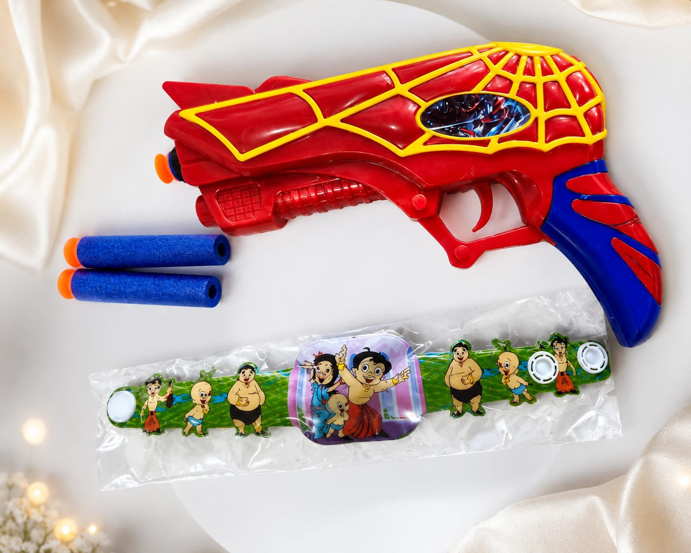 Kids Toy Spider Gun Rakhi Gift Set for Boys | Fun Cartoon Rakhi Combo