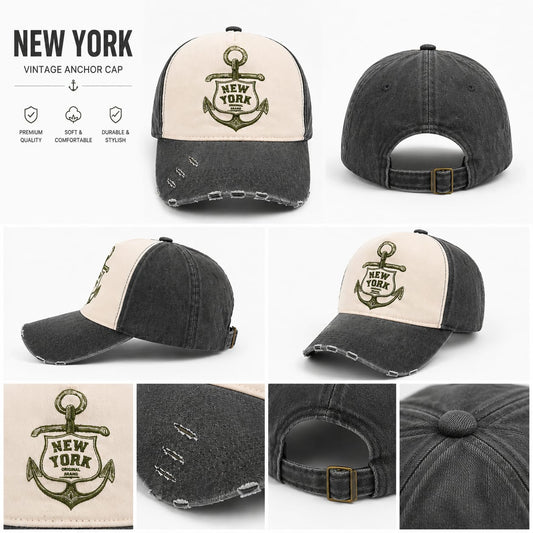 Vintage Anchor Embroidered Baseball Cap – Washed Distressed Adjustable Unisex Hat