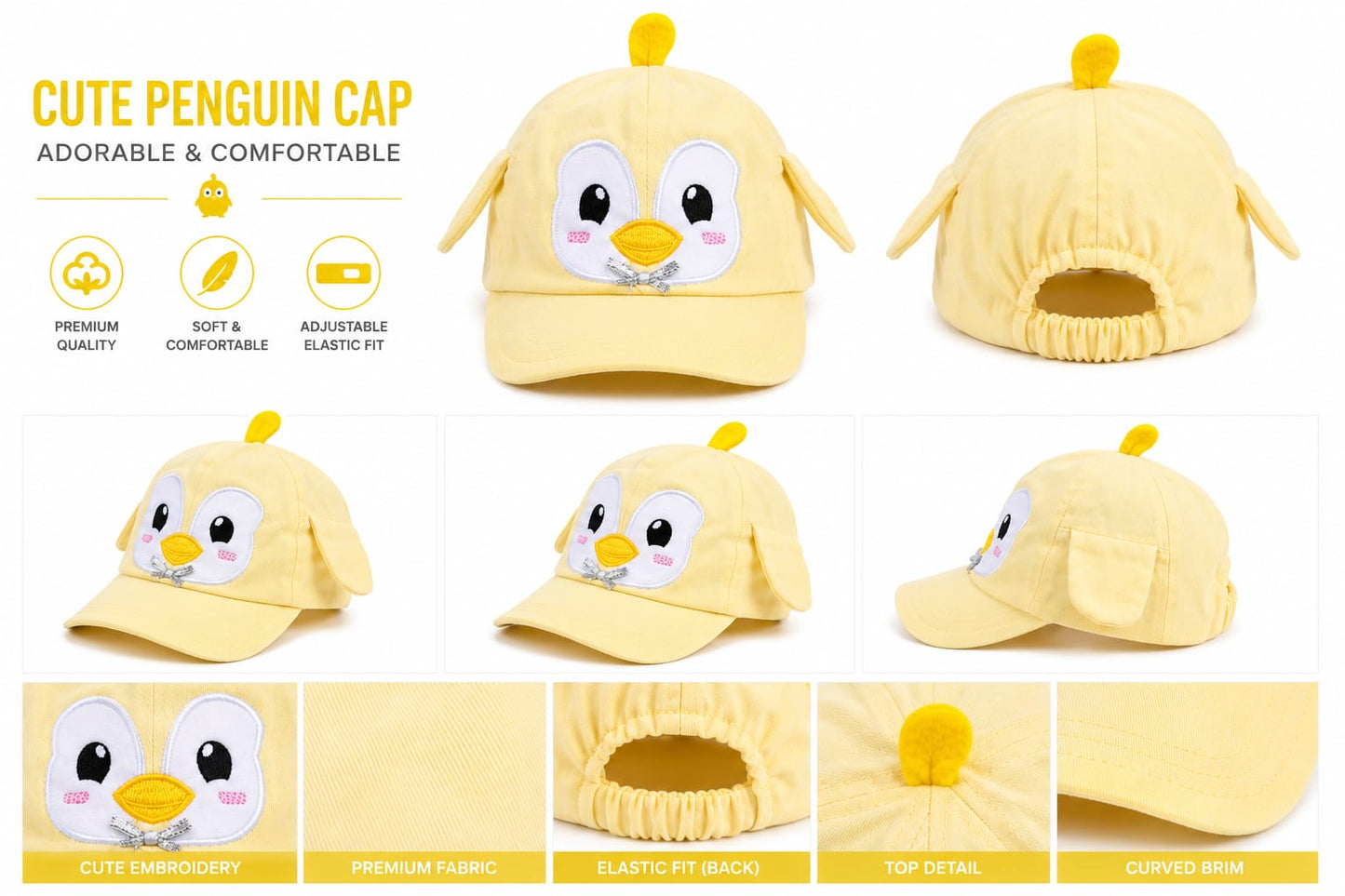 Cute Cartoon Embroidered Kids Cap – Adjustable Velcro Strap Baseball Cap