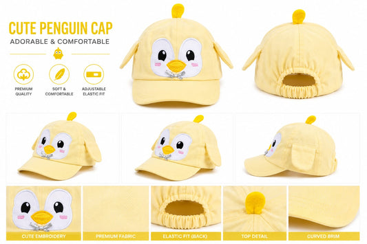 Cute Cartoon Embroidered Kids Cap – Adjustable Velcro Strap Baseball Cap