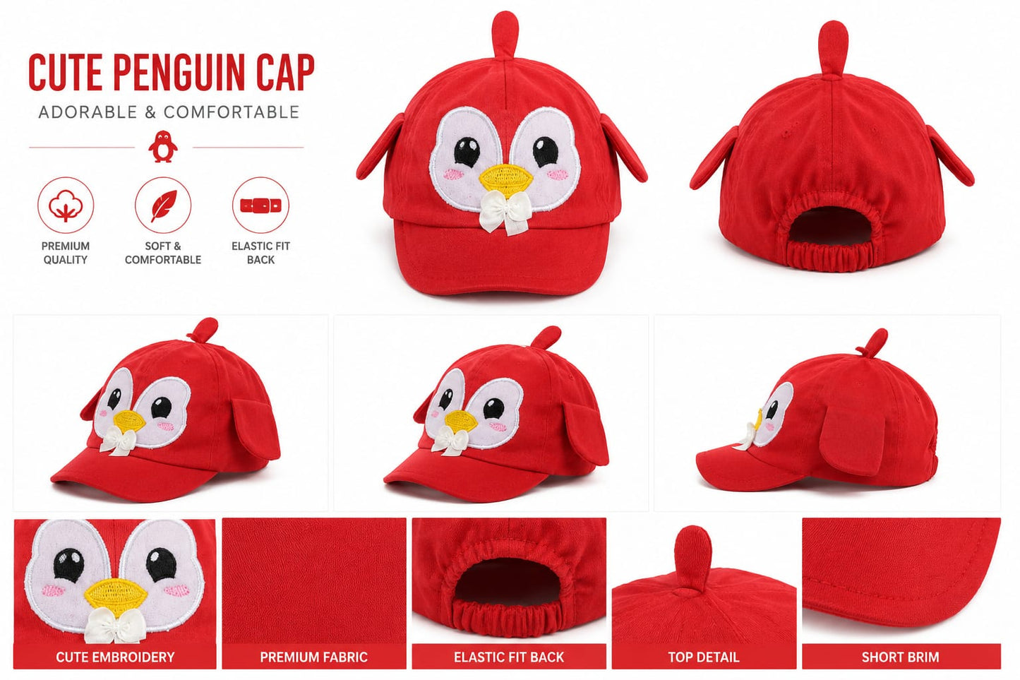 Cute Cartoon Embroidered Kids Cap – Adjustable Velcro Strap Baseball Cap