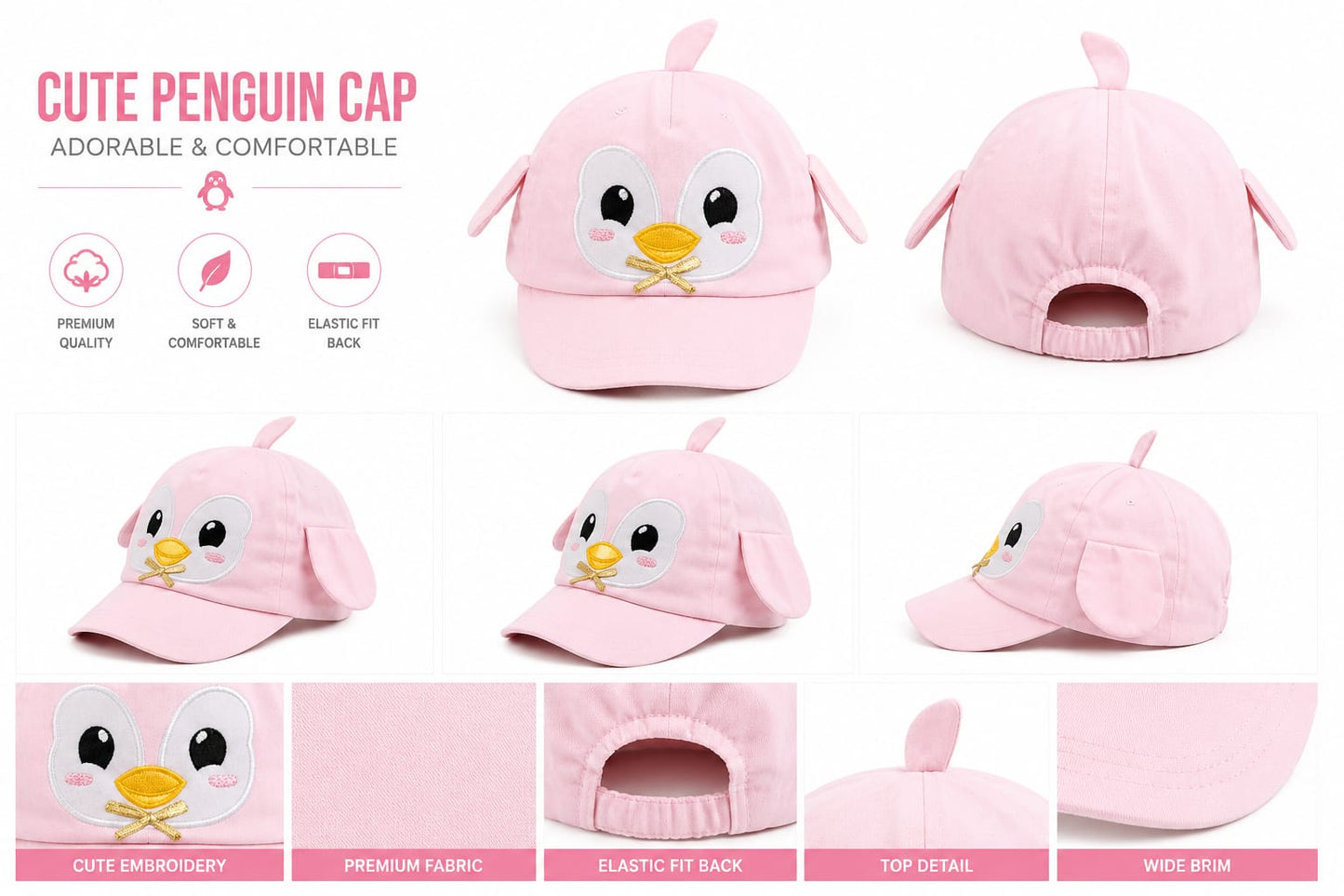 Cute Cartoon Embroidered Kids Cap – Adjustable Velcro Strap Baseball Cap