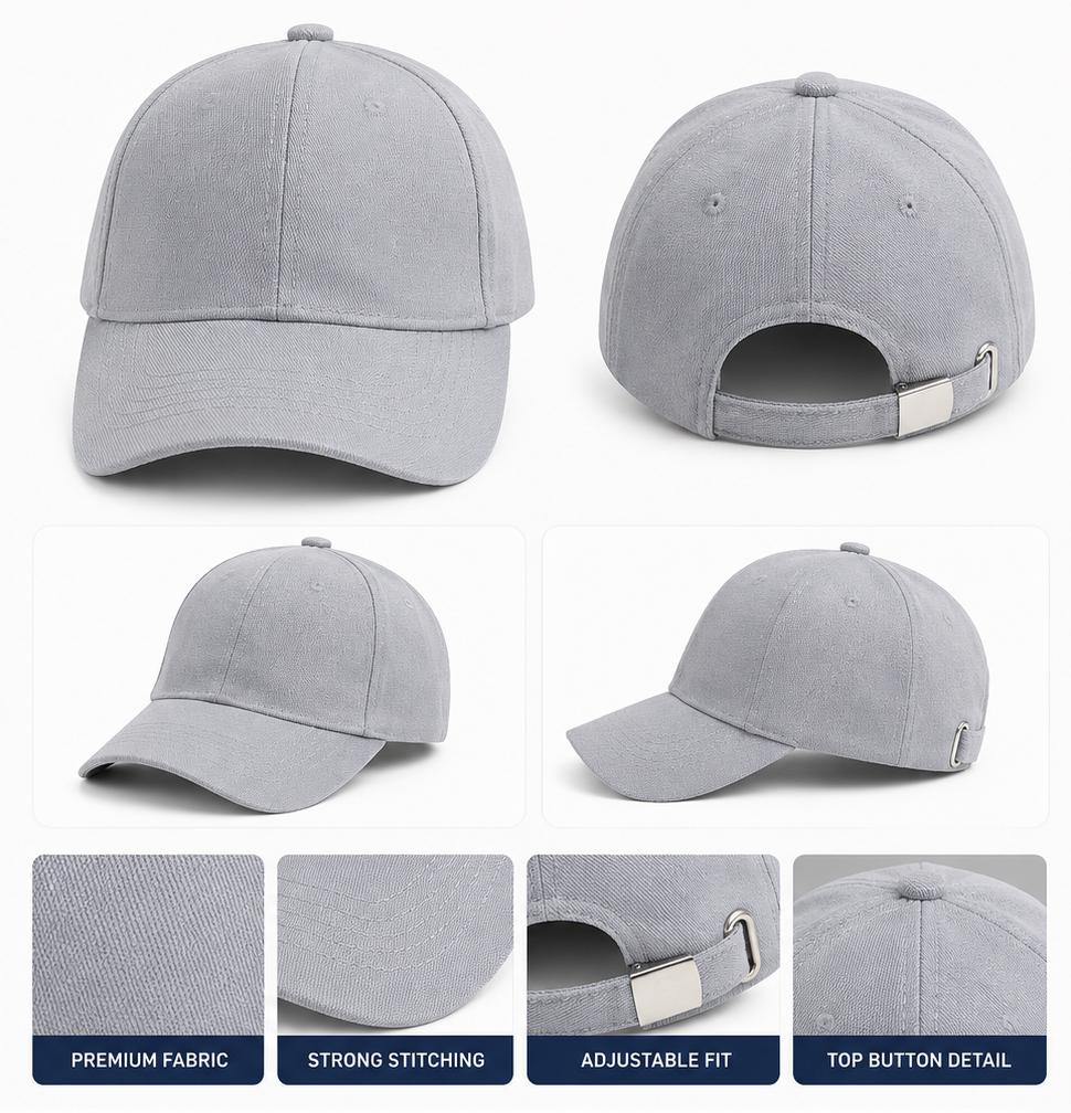 Premium Plain Unisex Cap for Boys & Girls | Maroon & Grey Adjustable Baseball Cap