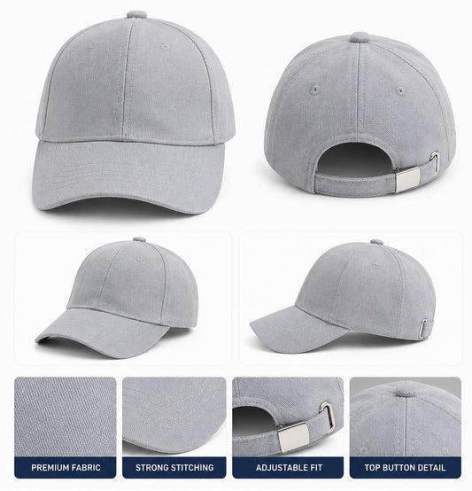 Premium Plain Unisex Cap for Boys & Girls | Maroon & Grey Adjustable Baseball Cap