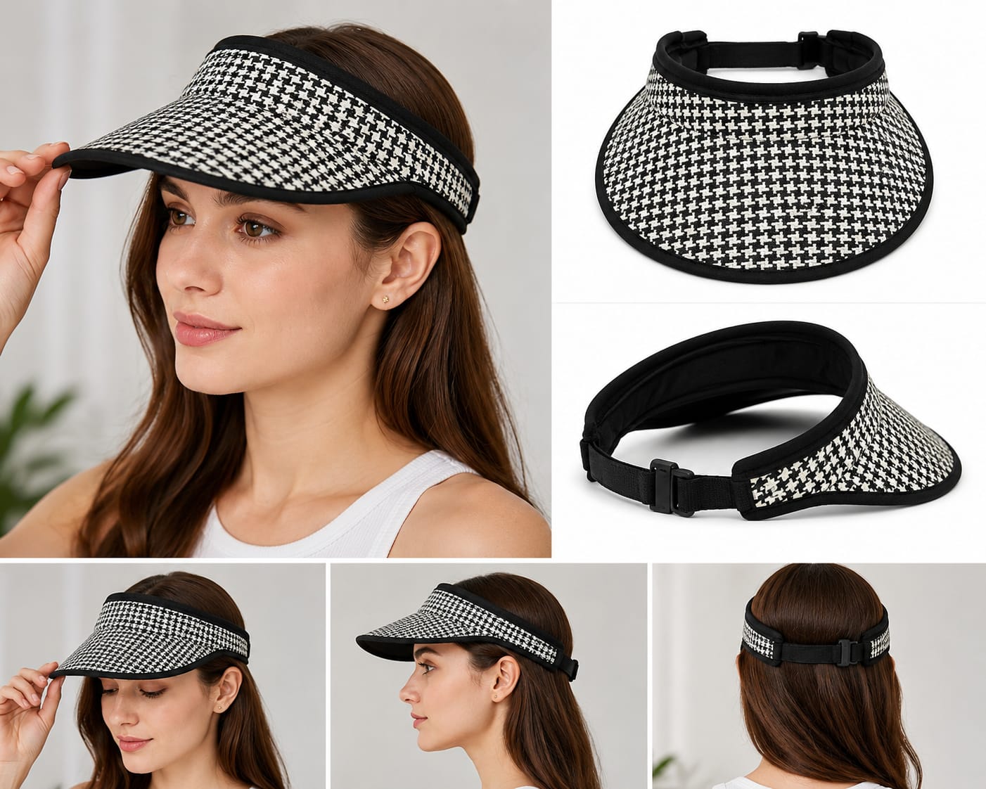 Checkered Sun Visor Hat | Adjustable Wide Brim Summer Cap For Boys & Girls