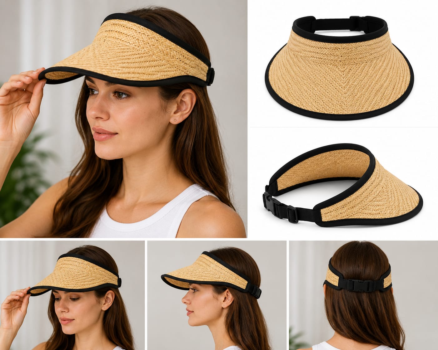 Summer Straw Sun Visor Hat | Adjustable Wide Brim Beach Cap For Boys & Girls