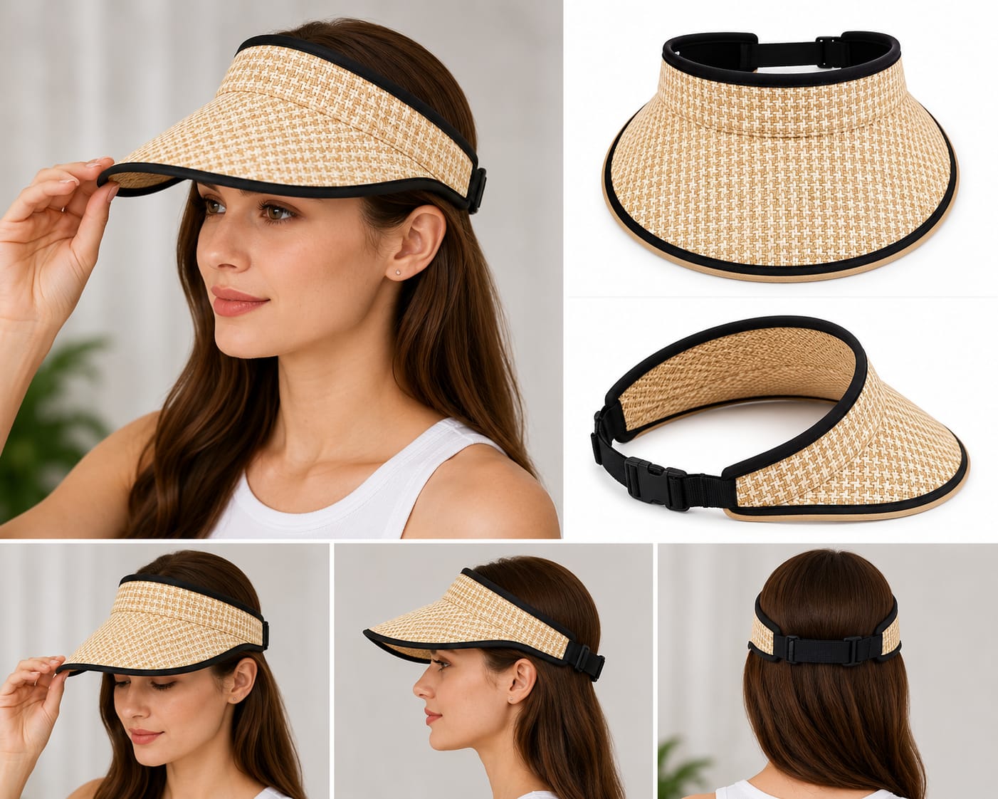 Checkered Sun Visor Hat | Adjustable Wide Brim Summer Cap For Boys & Girls