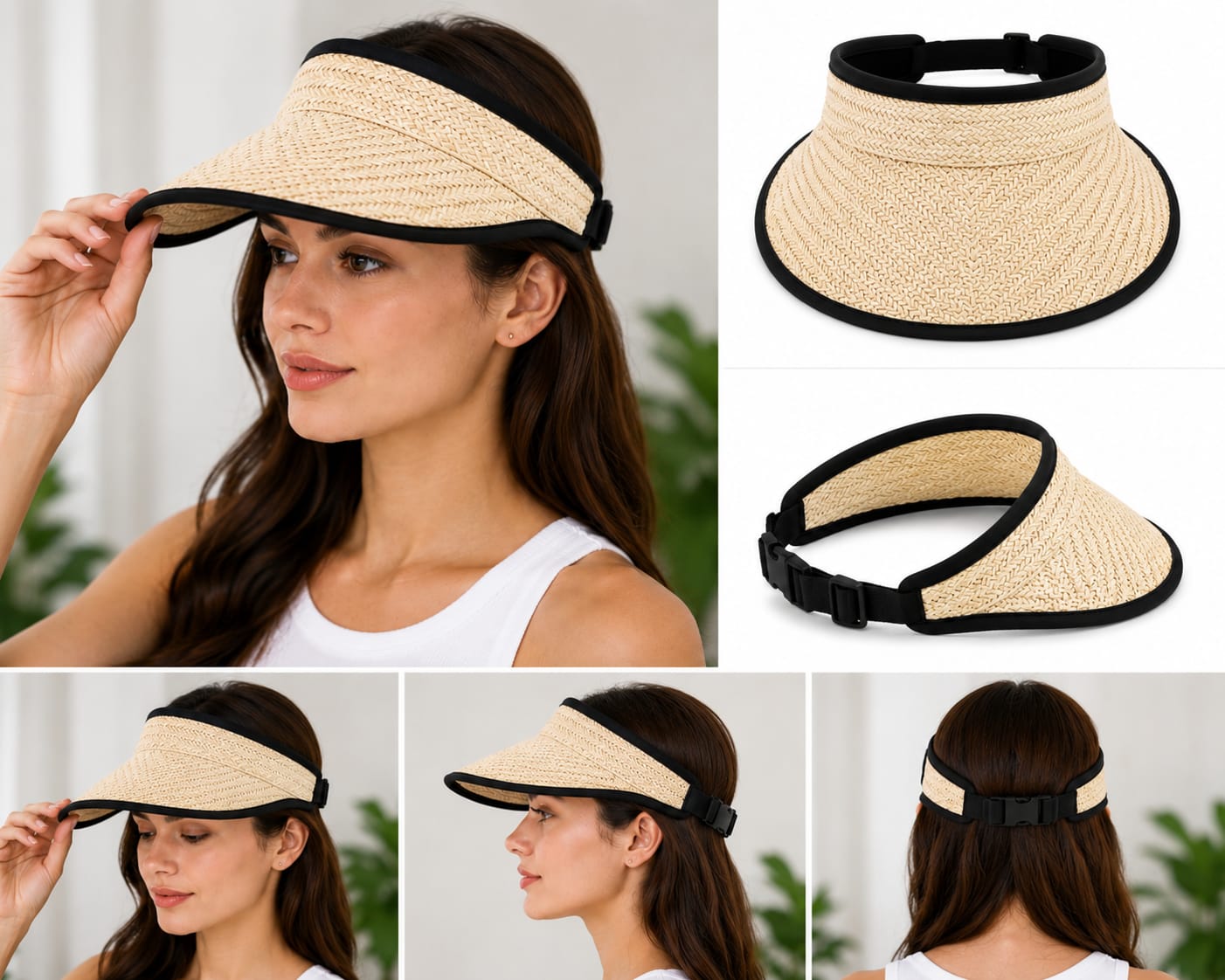 Summer Straw Sun Visor Hat | Adjustable Wide Brim Beach Cap For Boys & Girls