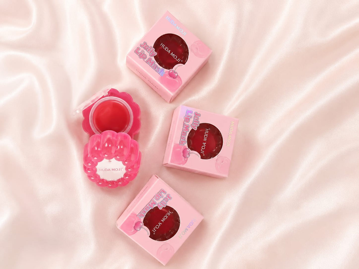 Catchy & Feature-Focused):** Huda Moji Jelly Lip Mask – Hydrating Cherry Balm with Hidden Lip Applicator