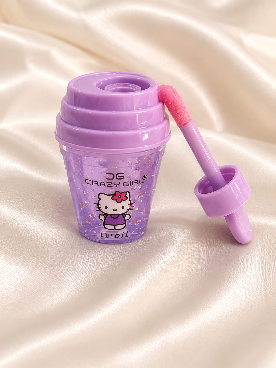 Crazy Girl Kawaii Character Lip Oil  Glittering Cup Design with Heart wand A Sip of Sparkles for Your Lips