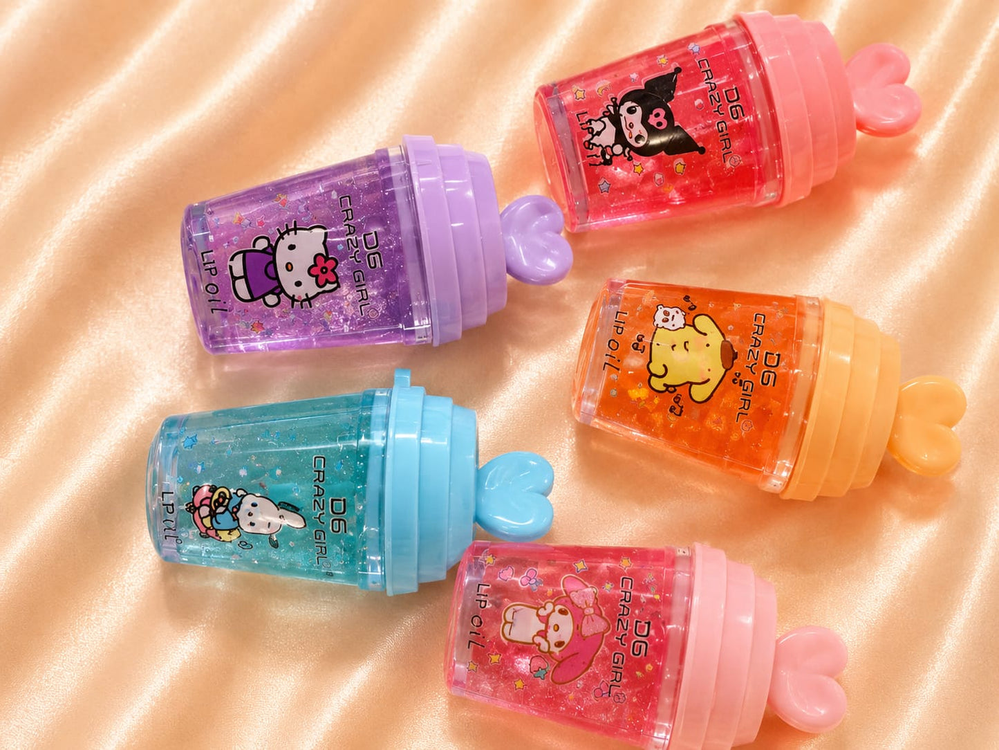 Crazy Girl Kawaii Character Lip Oil  Glittering Cup Design with Heart wand A Sip of Sparkles for Your Lips