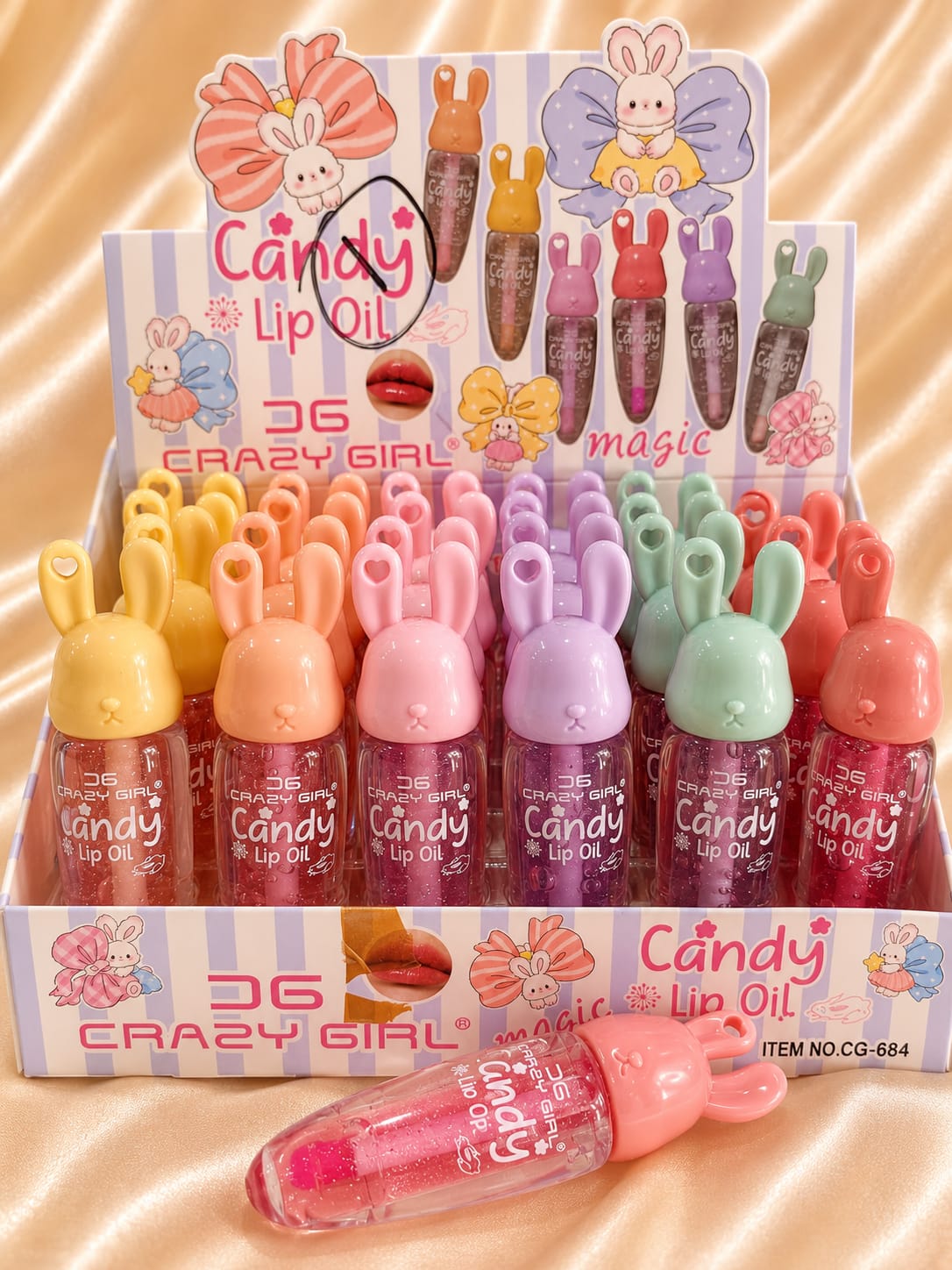 Crazy Girl Candy Magic Lip Oil  Cute Bunny Cap Glitter Lip Gloss