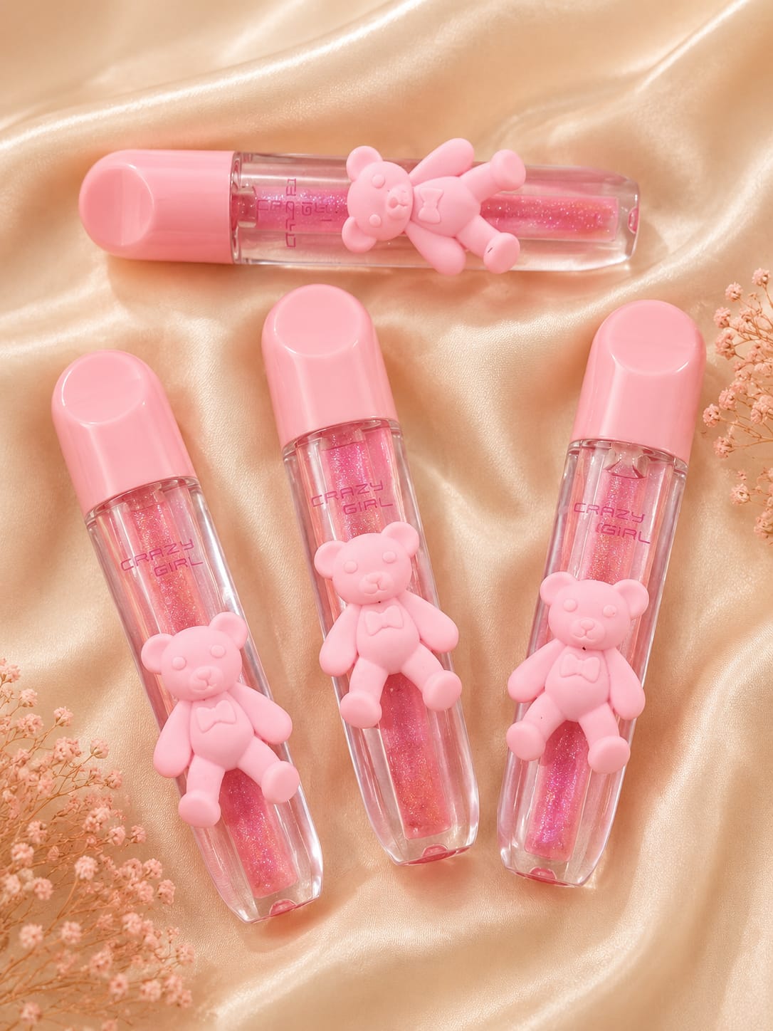Crazy Girl Shimmering Teddy Bear Lip Oil  High Shine Pink Glitter Lip Tint